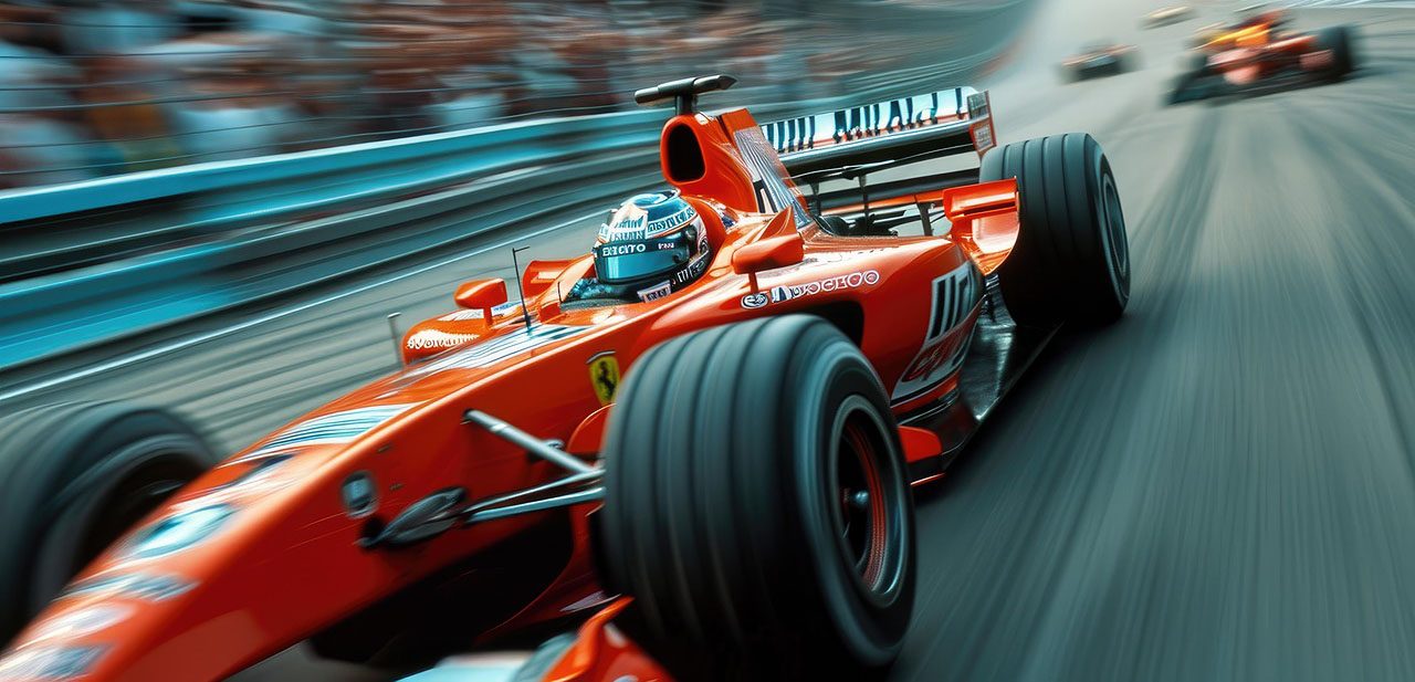 A racing car in a fight for the win