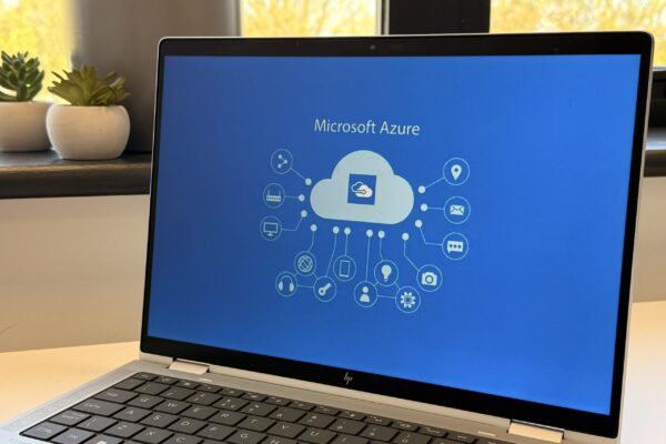 Microsoft Azure Virtual Desktop on an open laptop