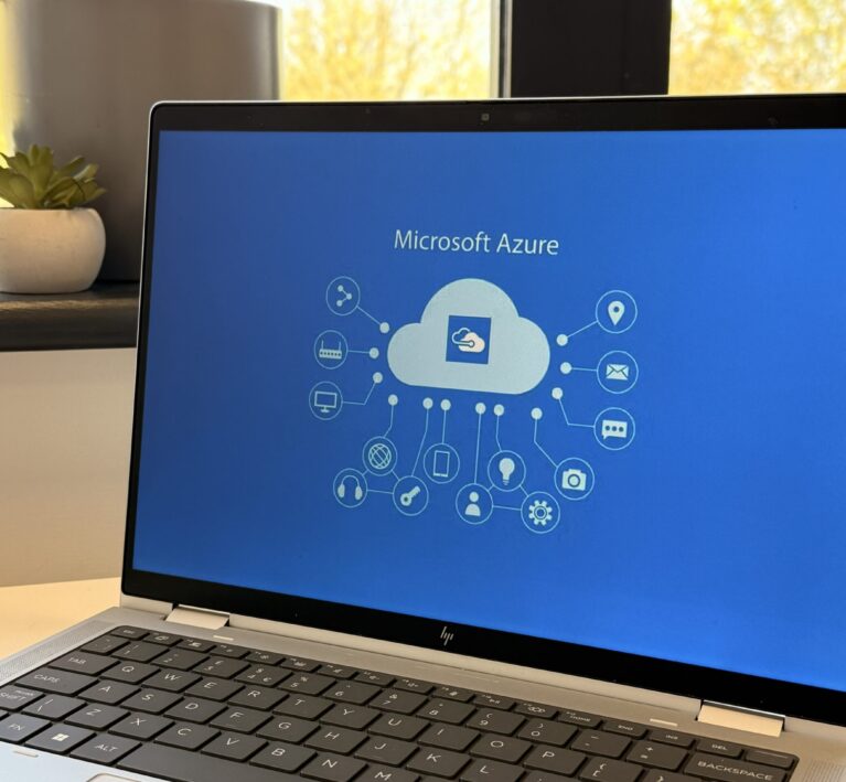 Microsoft Azure Virtual Desktop on an open laptop